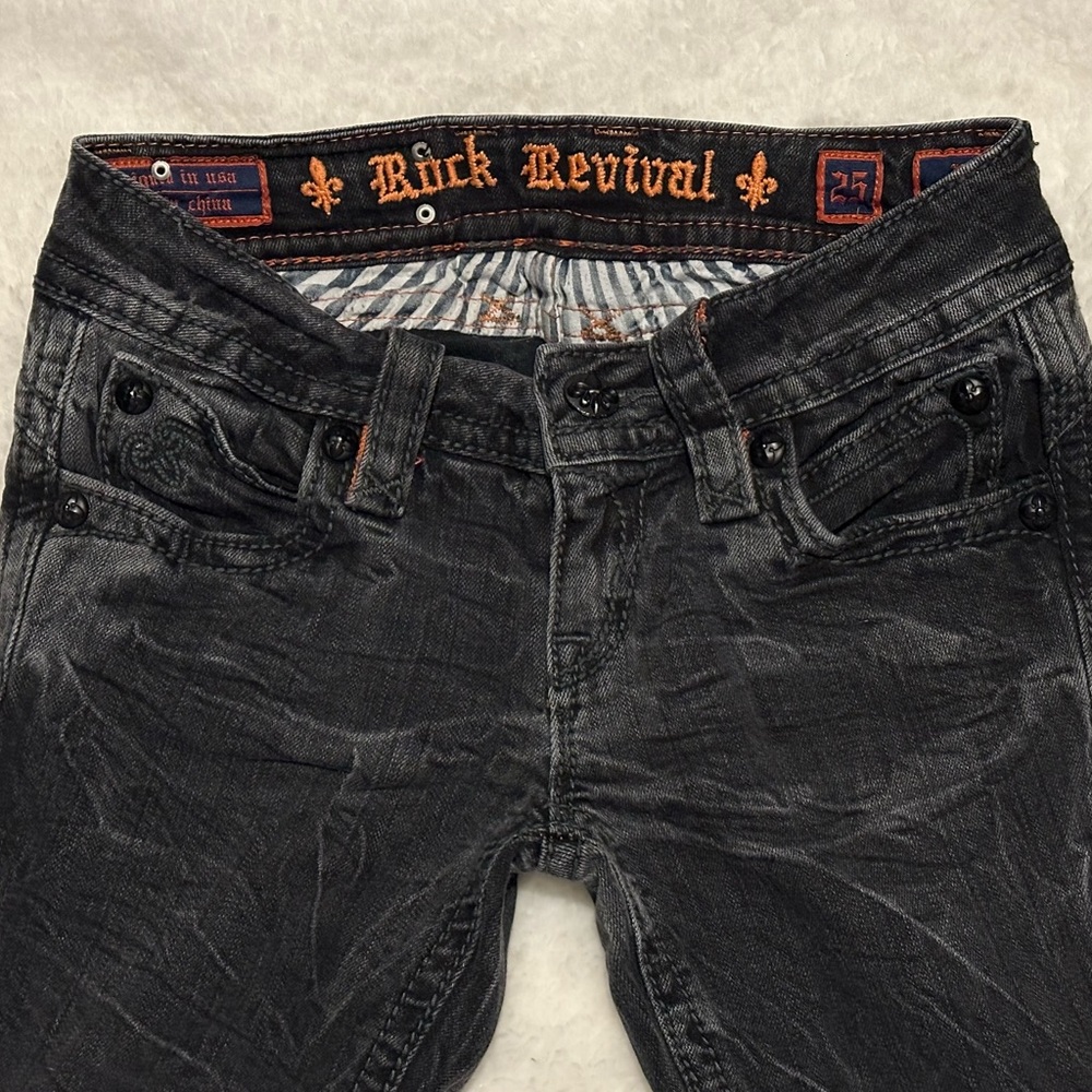 ROCK REVIVAL SIZE 25 ACID WASH SKINNY JEANS - BLACK & GREY